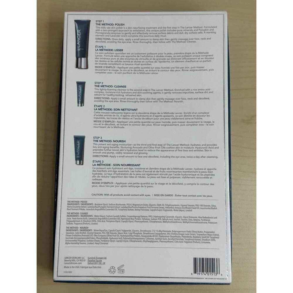 Lancer The Method 3 Step Polish, Cleanse & Nourish 3 Piece Kit New